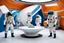 Placeholder: (designed in the space dock by Mario Bellini, 1970) a collection of spacesuits and space equipment that screams retro futuristic vibes. The spacesuits, with bold geometric patterns, stand out like interstellar fashion statements. A low table displays cosmic swirls reminiscent of psychedelic art, complementing the space gear perfectly. Sink into the shaggy, vibrantly-hued seats for a comfy voyage through the galaxies. Angular displays hold ancient relics and futuristic gadgets, merging the pas