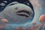 Placeholder: View into an event horizon in space with many enormous strange tentacled whale-like creatures with huge faceted eyes and mouths, flying around