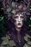 Placeholder: beautiful Forest fairy shaaism voidcore lady portrait, adorned with textured leaves and botanical floral palimpsest art nouveau floral ribbed and berry ribbed armour in the embossed woods background , wearing forest floral and leaves fairy art nouveau dcaent goth mineral stone headdress, organic bio spinal ribbed detail of full art nouveau floral backgreong extremely detailed hyperrealistic concept art