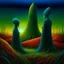 Placeholder: The Burden of madness, surreal masterpiece, by Michael Whelan and Dave McKean and Vladimir Kush and Victor Pasmore, long limbed wispy spectral figures, lunatic biometric grass shines, rich colors. geometric shapes, by Andy Kehoe