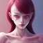 Placeholder: woman with weird face, Junji Ito style, darkred tones, leaning pose,