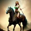 Placeholder: fullbody portrait of beautiful busty with big green eyes woman riding a horse by Frank Frazetta 8k