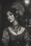 Placeholder: Photo of a young, girlish DnD rogue and traveling entertainer wearing a gypsy style gown in the filthy taproom of an old tavern at night. Her eyes are dark and mysterious and she wears a slightly cocky smile on her lips.