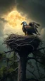 Placeholder: Bosch painting style nightmare in 3D , a nest of an eagle at the top of a tree ibackground, high Quality picture , 8k