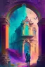 Placeholder: A palace with a time portal, a man, fantasy colours