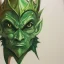 Placeholder: dungeons and dragons, fantasy, goblin, king, green skin, watercolour, large strokes, distinct face, portrait, head, crude crown