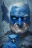 Placeholder: batman old face and with big blue eyes holding an eagle in his left hand