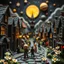 Placeholder: Detailed people, creepy street made of modeling clay and felt, village, stars, galaxy and planets, sun, volumetric light flowers, naïve, Tim Burton, strong texture, extreme detail, Yves Tanguy, decal, rich moody colors, sparkles, Harry Potter, bokeh, odd