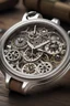 Placeholder: "Craft a visually striking image of a silver AP watch, featuring a unique integration of cogs on the watch face, representing the steadfast nature required during the mid-journey of life."