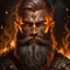 Placeholder: portrait illustration of a Viking god, beard and mustaches, looking menacing, fire eyes, majestic, masculine face, high detail digital painting