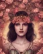 Placeholder: upper bust portrait, the queen of butterflies, corset, intricate metal work flower crown, in a field of roses, flower tattoos, 8k resolution concept art, dynamic lighting, intricately detailed, hyperdetailed, beautiful, ethereal, elegant, golden hour, (butterfly), gothic