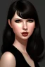Placeholder: Taylor Swift with black hair, realistic