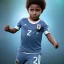 Placeholder:  the Egyptian soccer player Shikabala as a child ,baby face,He is wearing a Zamalek Club T-shirt, full body, Pandora background