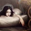 Placeholder: woman asleep on satin pillow with spiderwebs on face and mascara running down cheeks, gothic, 8k, high-quality, fine-detail, intricate, sharp, crisp, digital art, detailed matte, illustration, octane render, brian froud, howard lyon, Anne Dittman, Anne Stokes, Lisa Parker, Selina French