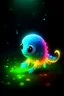 Placeholder: Cartoon Underwater bioluminescent cute tiny rainbow creature, macro art