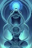 Placeholder: Spiritual being with Tentacles over human Head creating reality around, wrapping Spiral around Human, Psychedelic