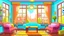 Placeholder: Fantasy cartoon illustration: Cute living room with a large window.