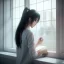 Placeholder: female student studying by the window, anime style,perfect face, cool face, unreal engine 5, cinema4d, sun light, studio lighting --ar 1:1 --v 4