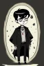 Placeholder: black haired young man wizard with gothic jewelry in the style of charles addams