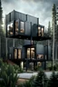 Placeholder: Medium sized, modern house in the woods made from shipping containers, photorealistic