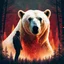 Placeholder: Double exposure photo layer of 2/3 portrait of a Polar Bear vs Sunrise over a burning forest. Colorful with lots of crimson and gold. Stars. Crystals. Light particles. Artistic and Beautiful. Andreas Lie. Luke Gram. Brandon Kidwell, Dan Mountford. Trending on Artstation. Sharp focus. Vibrant. Dark and moody