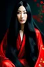 Placeholder: portrait of a beautiful Oriental woman with super long black hair, warm-hearted, goddess, red