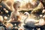 Placeholder: beautiful swan and cute chibi princess in a flowergarden with beautiful flowers, pond, in sunshine, H.R. Giger, anime, steampunk, surreal, watercolor and black in outlines, golden glitter, ethereal, cinematic postprocessing, bokeh, dof