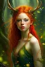 Placeholder: pretty girl, aged 17, ginger, conventionally attractive, realism, dreamy, tight top, bright clothes, full length, faun, satyr