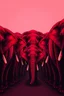 Placeholder: "A conceptual black-and- dark Red digital illustration of a massive elephant’s walking in the same direction, heads down, symbolizing conformity. The atmosphere feels lifeless and repetitive, emphasizing the ordinary mindset of the majority."