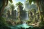 Placeholder: храмы эльдорадо в джунглях пальмы скалы водопады лианы двор из камней руины фэнтези арт