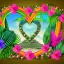 Placeholder:  Tropical flowers, heart drawing, crystals, tropical leaves, sacred altar, Fantasy temple, Surreal landscape.