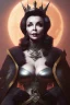 Placeholder: Joan Collins as evil queen in black leather, leather, busty, cleavage, angry, stern look. character design by cory loftis, fenghua zhong, ryohei hase, ismail inceoglu and ruan jia. unreal engine 5, artistic lighting, highly detailed, photorealistic, fantasy