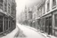 Placeholder: old street in Vienna, snow, sunshine, very detailed black and white pencil drawing