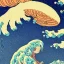 Placeholder: An astronaut floating in space surrounded by a halo of glowing jellyfish, done in the style of Hokusai's The Great Wave off Kanagawa