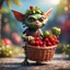 Placeholder: hairy groove funk ninja gremlin kobold strawberry beast hippie with long eyebrows holding a basket of berries,bokeh like f/0.8, tilt-shift lens 8k, high detail, smooth render, down-light, unreal engine