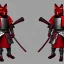 Placeholder: Personnage détaillé, chat, anthropomorphique, habillé comme un samurai, armure très détaillé, rouge, argent, modélisme 3d