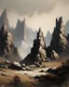 Placeholder: Dark brown dry mountains painted by Zhang Lu