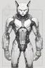 Placeholder: a technical drawing of a cybernetic manga cat man