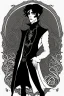 Placeholder: black haired young man necromancer wizard with gothic jewelry and tentacle fingers in the style of Aubrey Beardsley