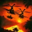 Placeholder: chopper, famous scene from the movie "apocalypse now", with "rambo" on the picture