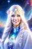 Placeholder: cosmic woman smile,galactic fédération, admiral from the future, one fine whole face, crystalline skin, expressive blue eyes,rainbow, smiling lips, very nice smile, costume pleiadian, Beautiful tall woman pleiadian Galactic commander, ship, perfect datailed golden galactic suit, high rank,rainbow hair, hand whit five perfect detailed finger, amazing big blue eyes, smilling mouth, high drfinition lips, cosmic happiness, bright colors, blue, pink, gold, jewels, realist, high,ufo,birds rainbow,