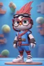 Placeholder: warrior, cute, 2.5D, zbrush, cartoon cute male bird with white sneakers, glasses, front view, wearing a hero costume, lit bird children, 32k uhd, round,8k,HD, blue wall background