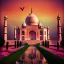 Placeholder: The Taj Mahal, Hindistan, sunset, fantasy art, flying birds, springs, waterfall