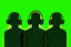 Placeholder: Silhouette of three men people wearing headphones, green background