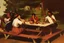 Placeholder: rapper smoking on picnic table by Caravaggio