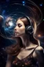 Placeholder: Beautiful Woman connected with space , planets milky ways and music