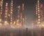 Placeholder: misty foggy area with a spirit in the middle of a bright japanese city at night