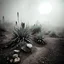 Placeholder: A striking quality Kodak photograph captures a wasteland with a group of plants, creepy, details of the dust very accentuated, glossy organic mass, adorned with minerals and rocks. Bathed in intense light, eerie, Max Ernst style, black sun, fog