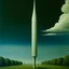 Placeholder: A pale greenish white missile facility in the sky painted by Rene Magritte