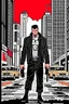 Placeholder: punisher sku;; CITY WALKING IN THE STREET TOWARDS THE CAMERA the style of Hiroshi Nagai